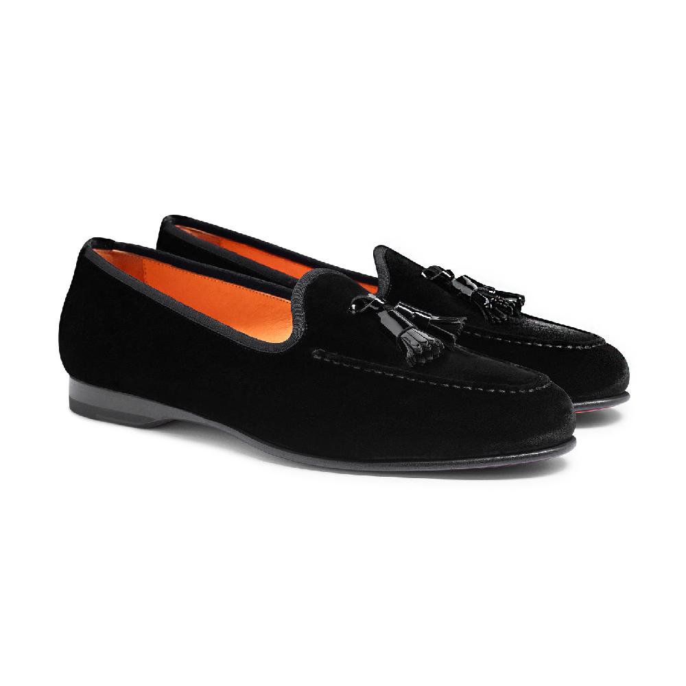 Santoni Mocassino Andrea Con Nappe Da Uomo In Velluto Nero