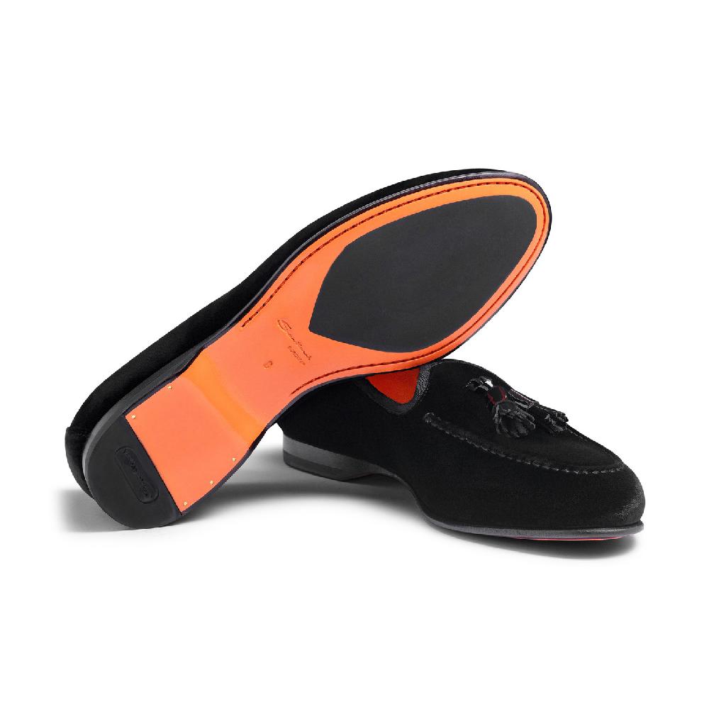 Santoni Mocassino Andrea Con Nappe Da Uomo In Velluto Nero