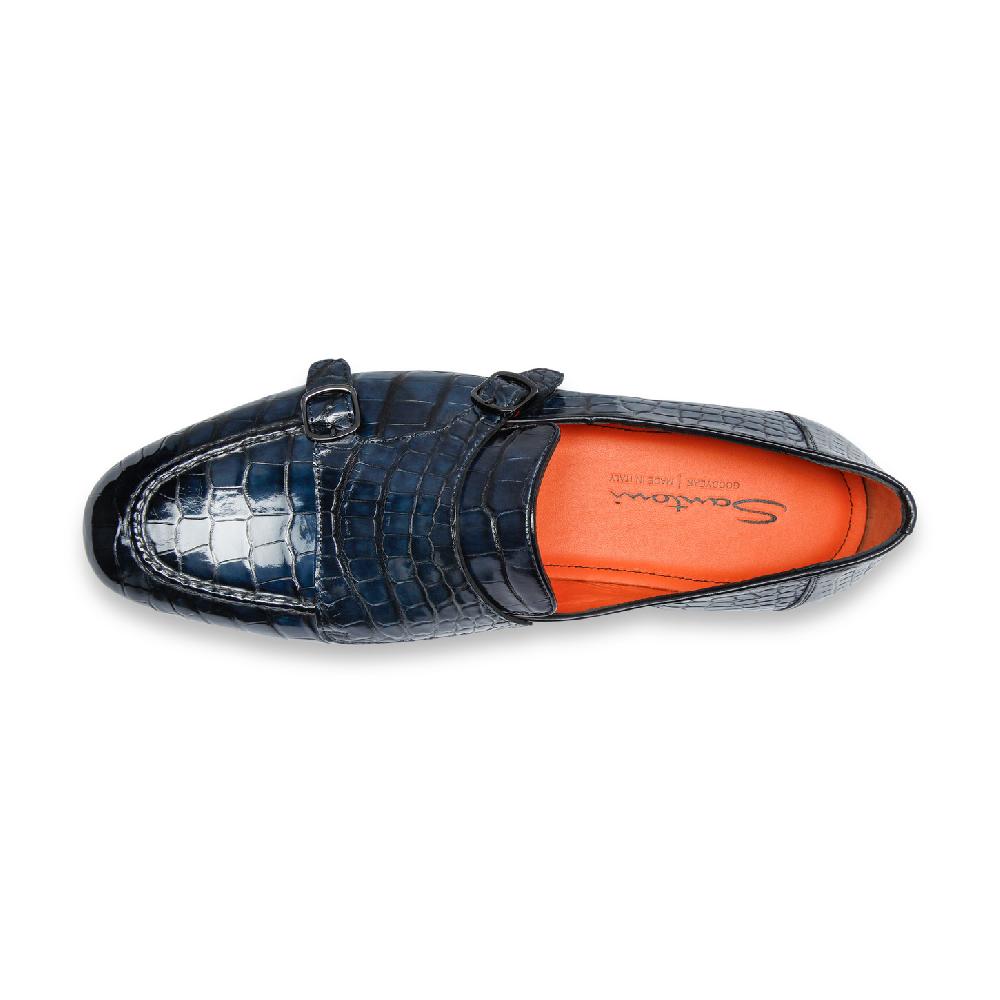 Santoni Mocassino Con Doppia Fibbia Da Uomo In Alligatore Blu