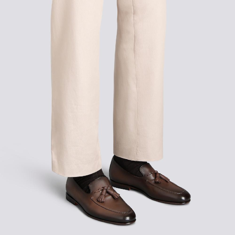 Santoni Mocassino Con Nappe Da Uomo In Pelle Anticata Marrone