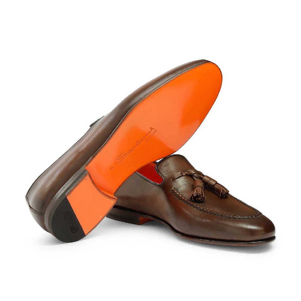 Santoni Mocassino Con Nappe Da Uomo In Pelle Anticata Marrone