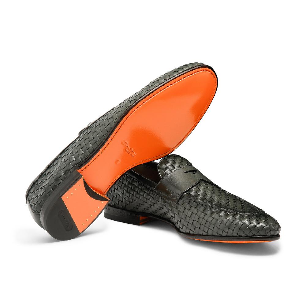 Santoni Mocassino Da Uomo In Pelle Intrecciata Verde