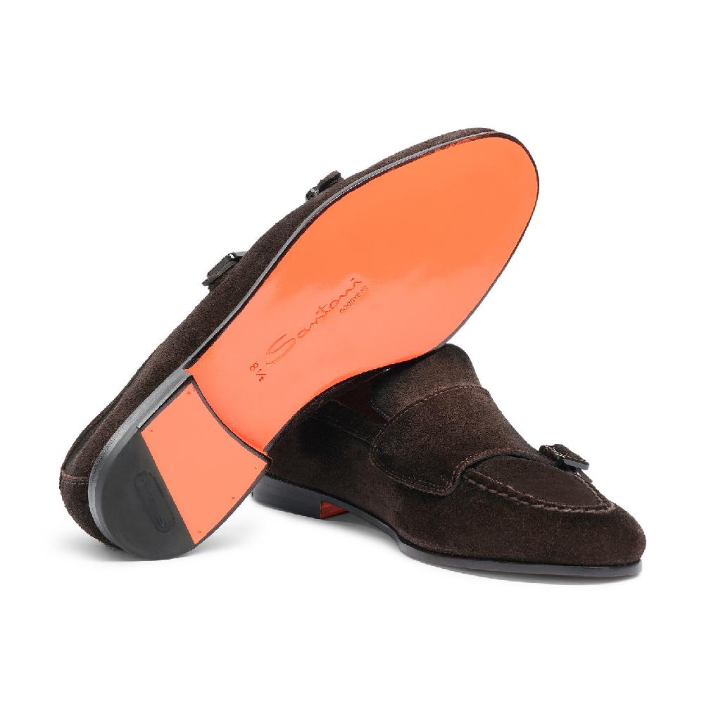Santoni Mocassino Doppia Fibbia Da Uomo In Suede Testa Di Moro