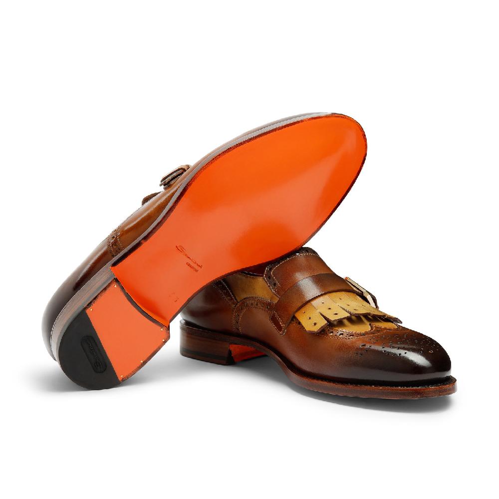 Santoni Mocassino Mono Fibbia Con Frangia Da Uomo In Pelle Marrone