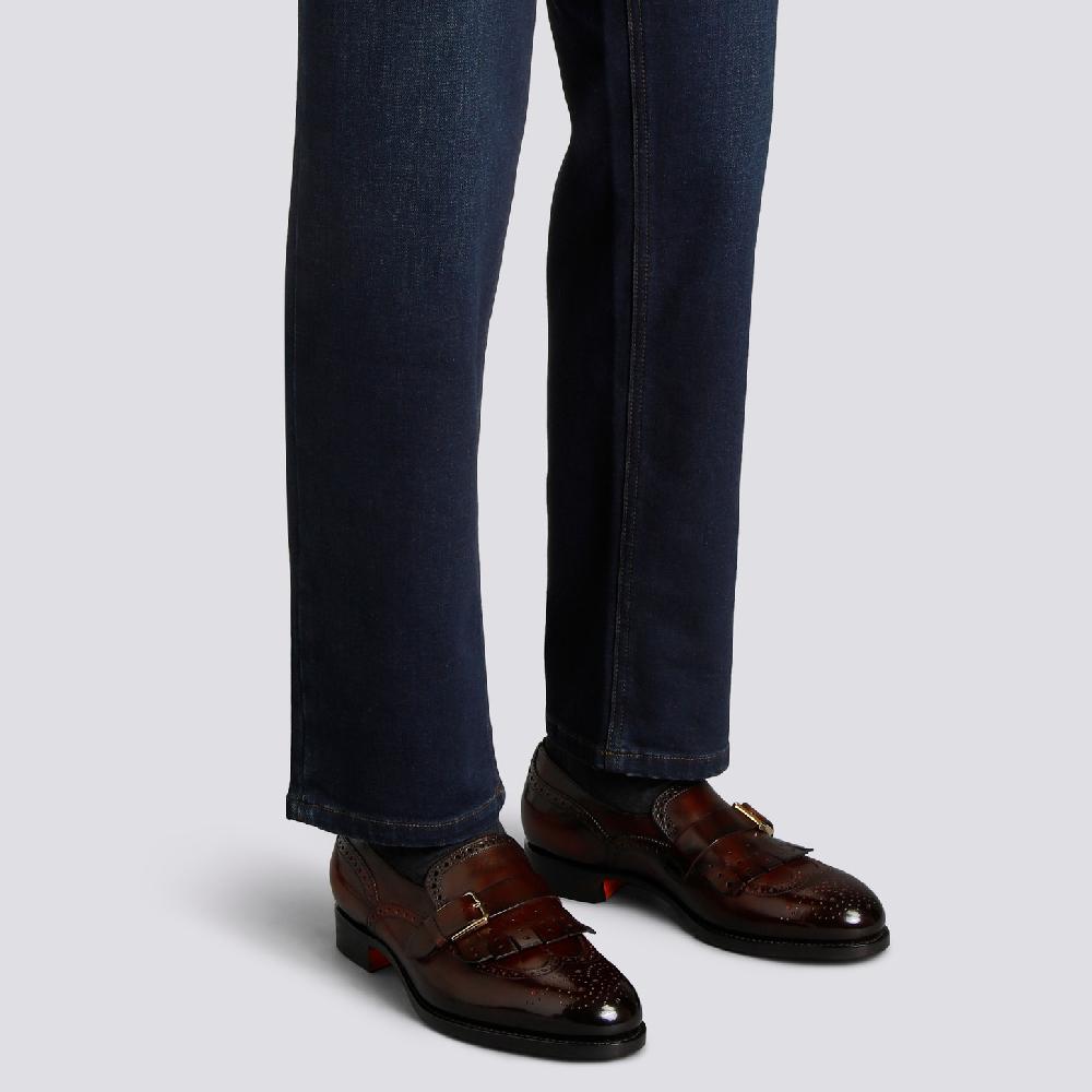 Santoni Mocassino Mono-fibbia Con Frangia Da Uomo In Pelle Bordeaux