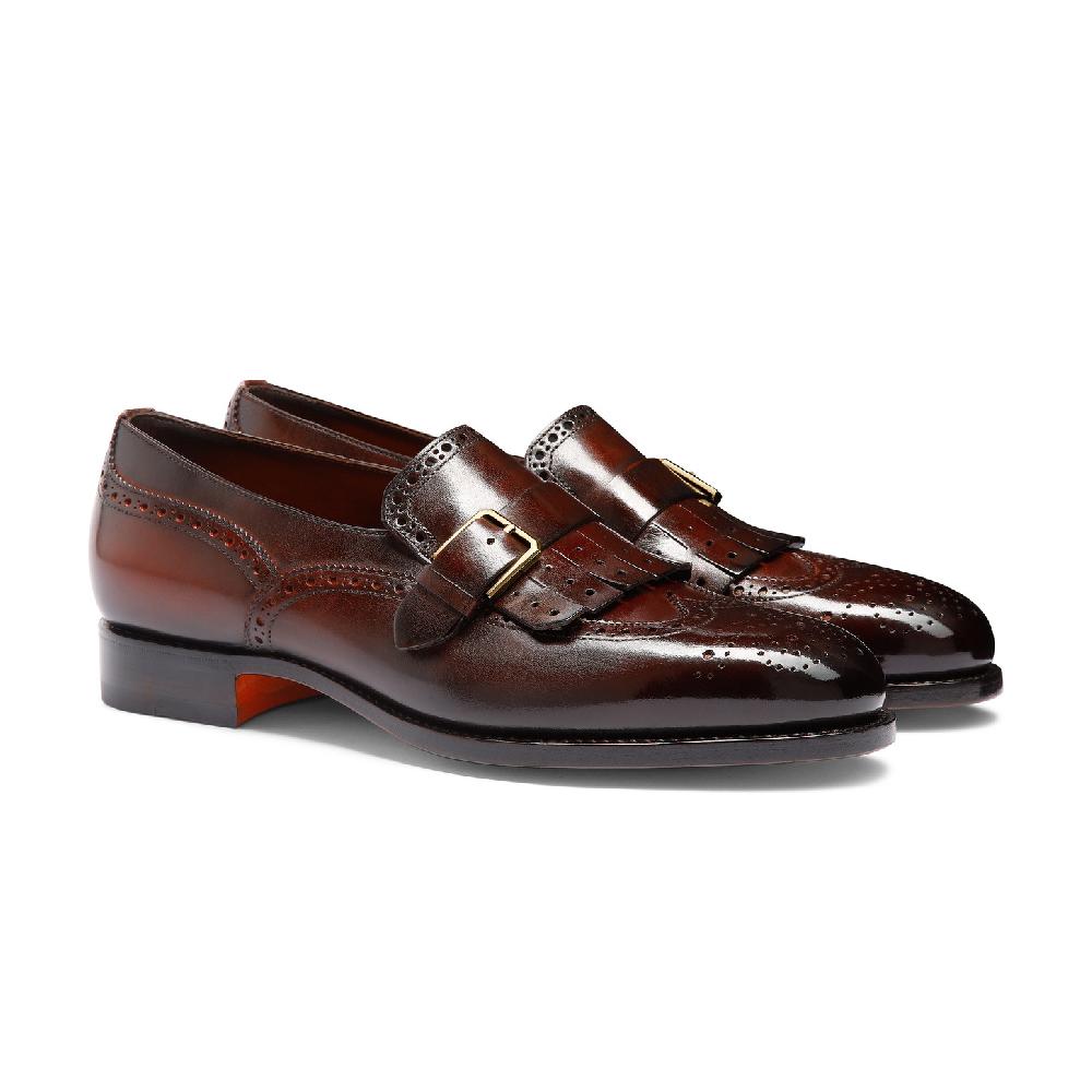 Santoni Mocassino Mono-fibbia Con Frangia Da Uomo In Pelle Bordeaux