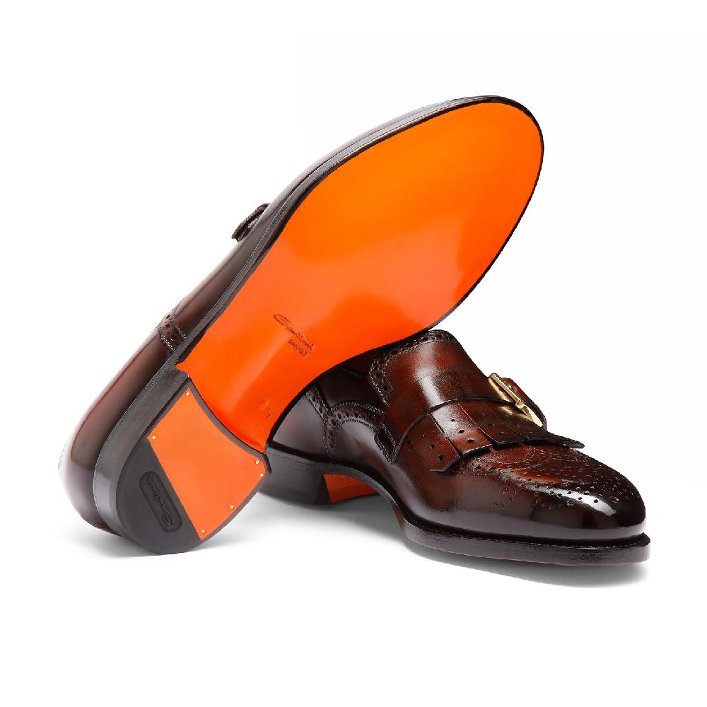 Santoni Mocassino Mono-fibbia Con Frangia Da Uomo In Pelle Bordeaux