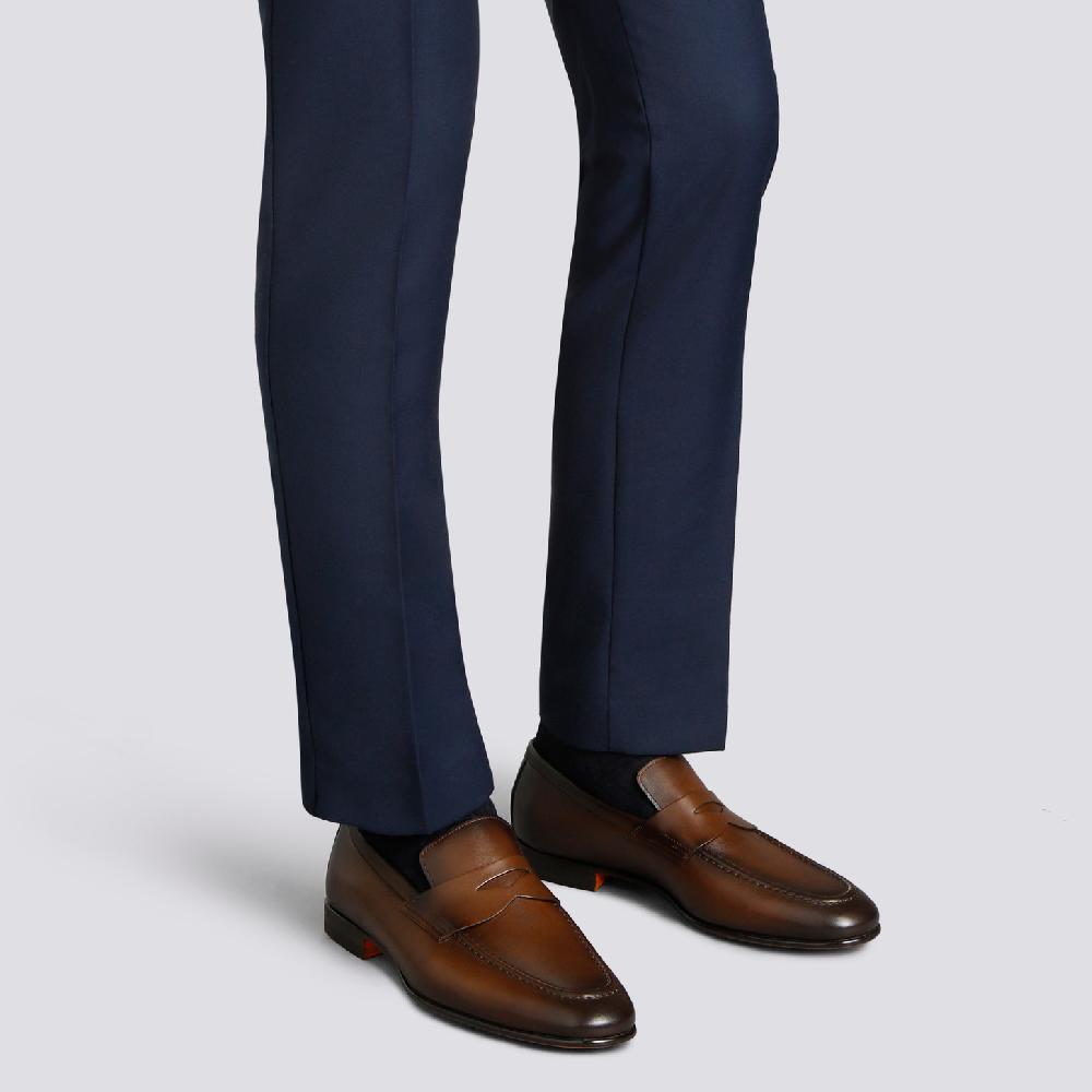 Santoni Mocassino Penny Da Uomo In Pelle Anticata Marrone