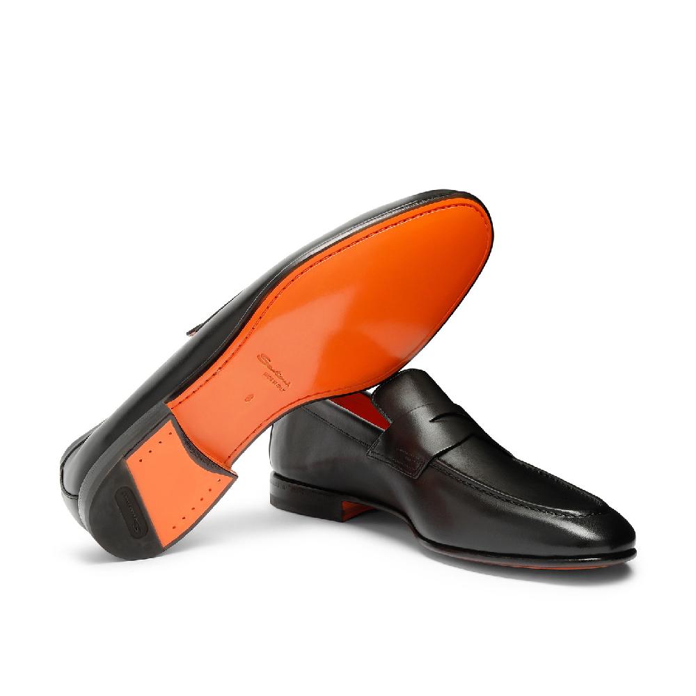 Santoni Mocassino Penny Da Uomo In Pelle Anticata Nera