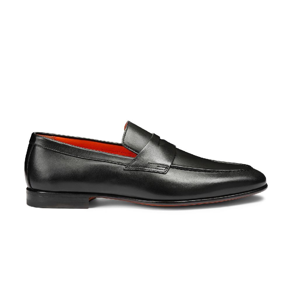 Santoni Mocassino penny da uomo in pelle anticata nera
