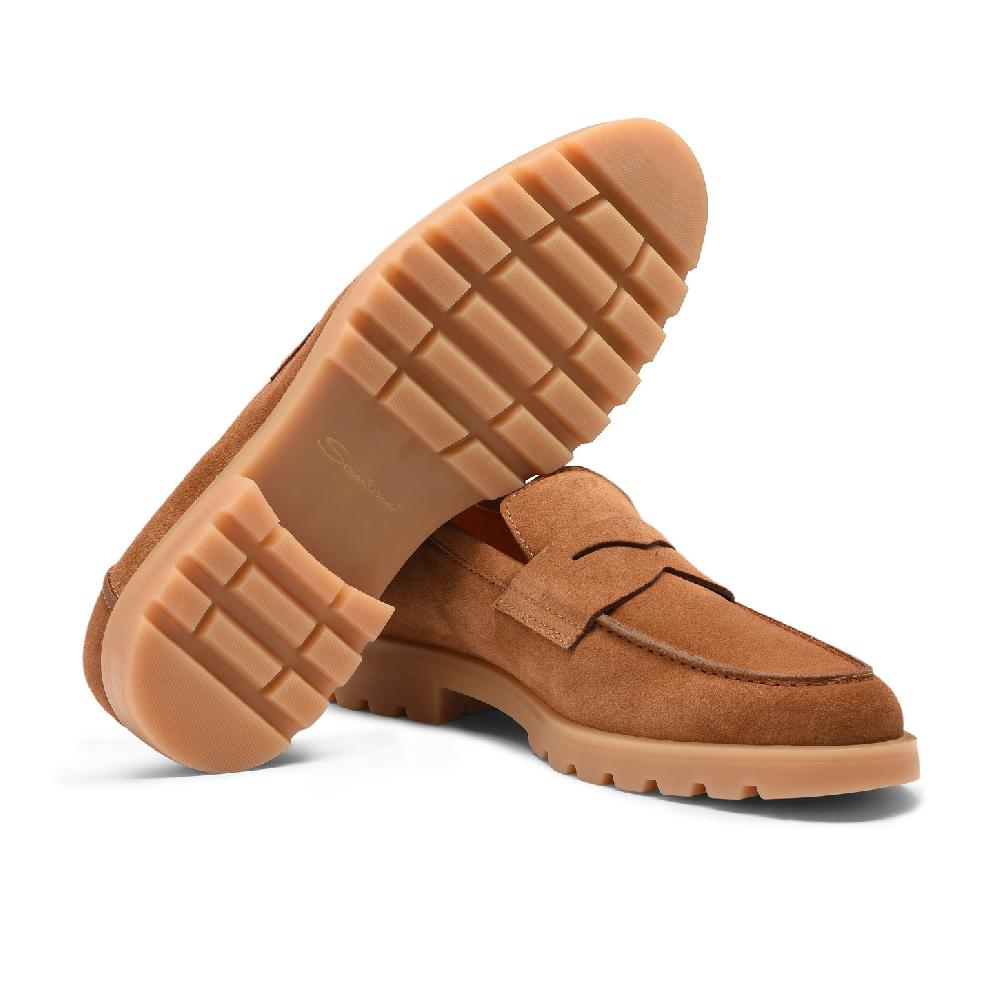 Santoni Mocassino Penny Da Uomo In Suede Marrone Chiaro