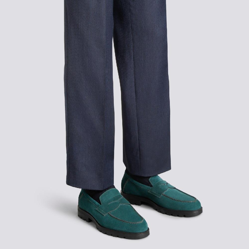 Santoni Mocassino Penny Da Uomo In Suede Verde Scuro