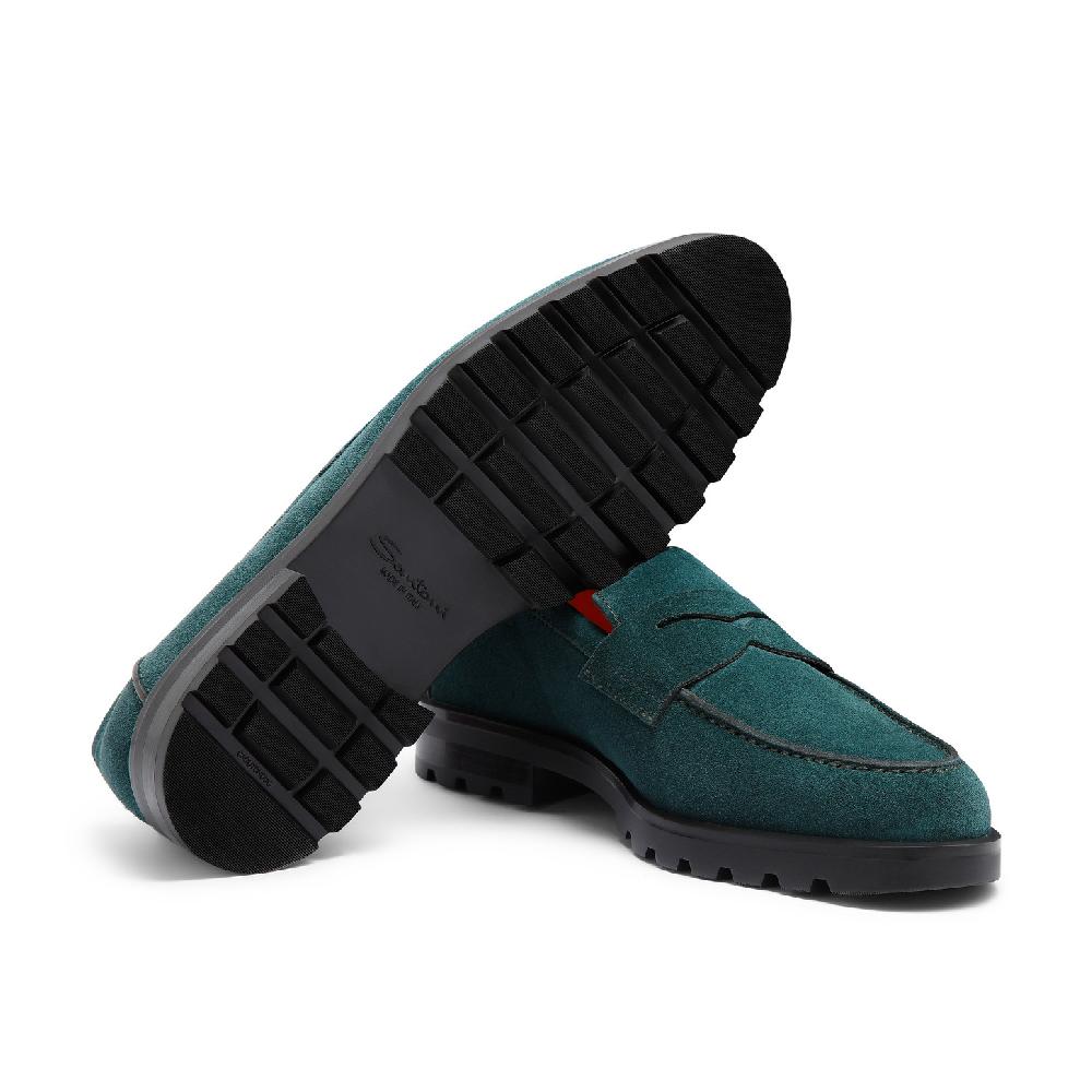 Santoni Mocassino Penny Da Uomo In Suede Verde Scuro