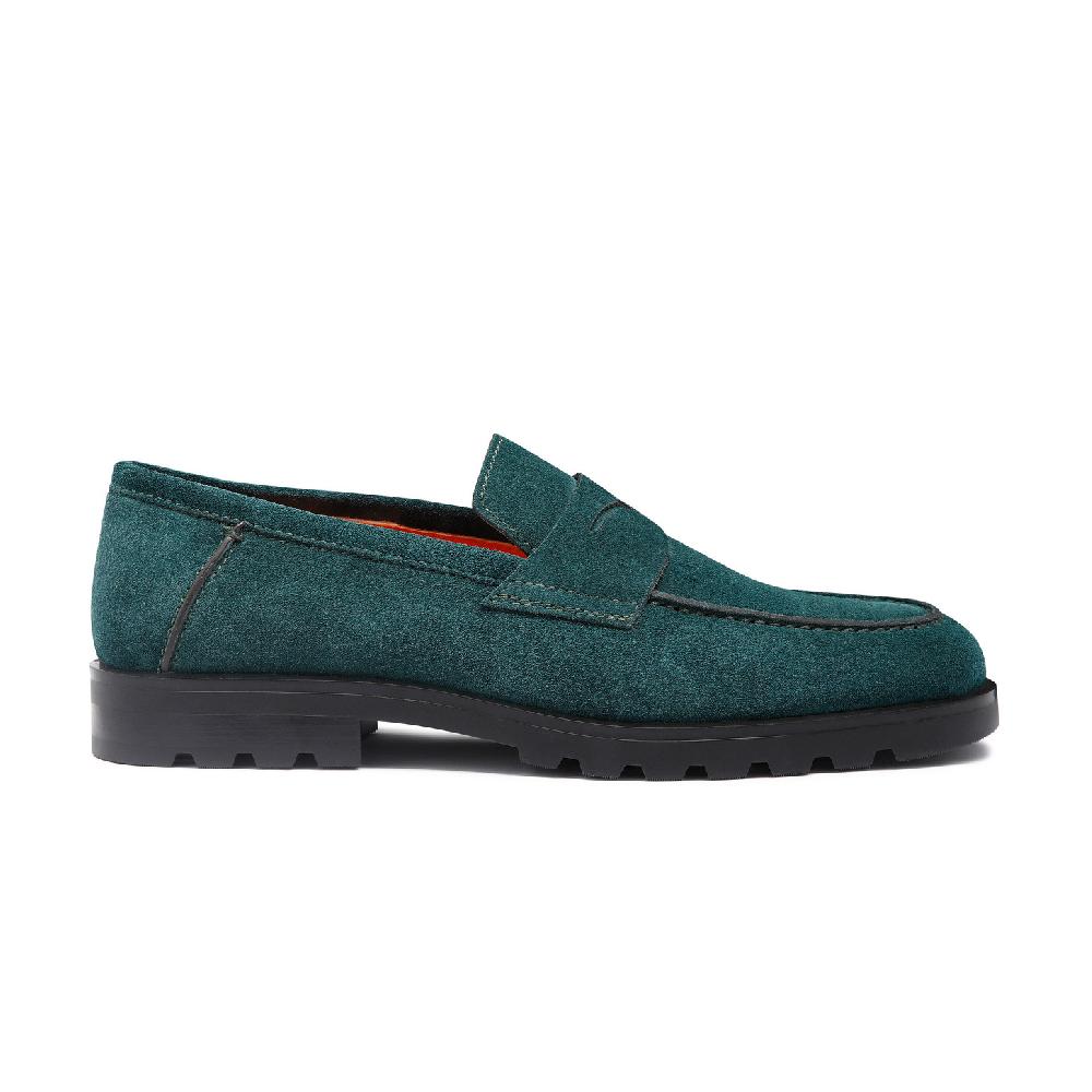 Santoni Mocassino penny da uomo in suede verde scuro