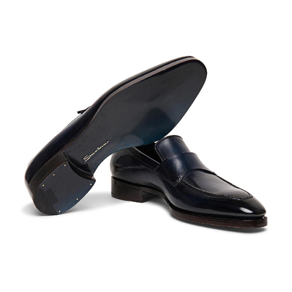 Santoni Mocassino Penny Limited Edition Da Uomo In Pelle Blu