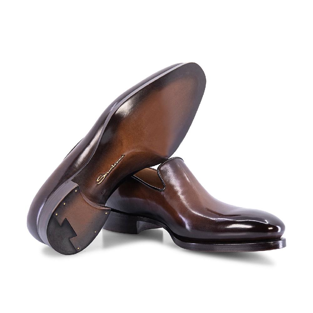 Santoni Mocassino Uniqua Da Uomo In Pelle Anticata Marrone