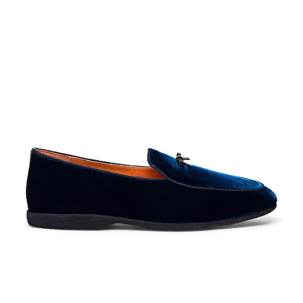 Santoni Pantofola con dettaglio fiocco da uomo in velluto blu