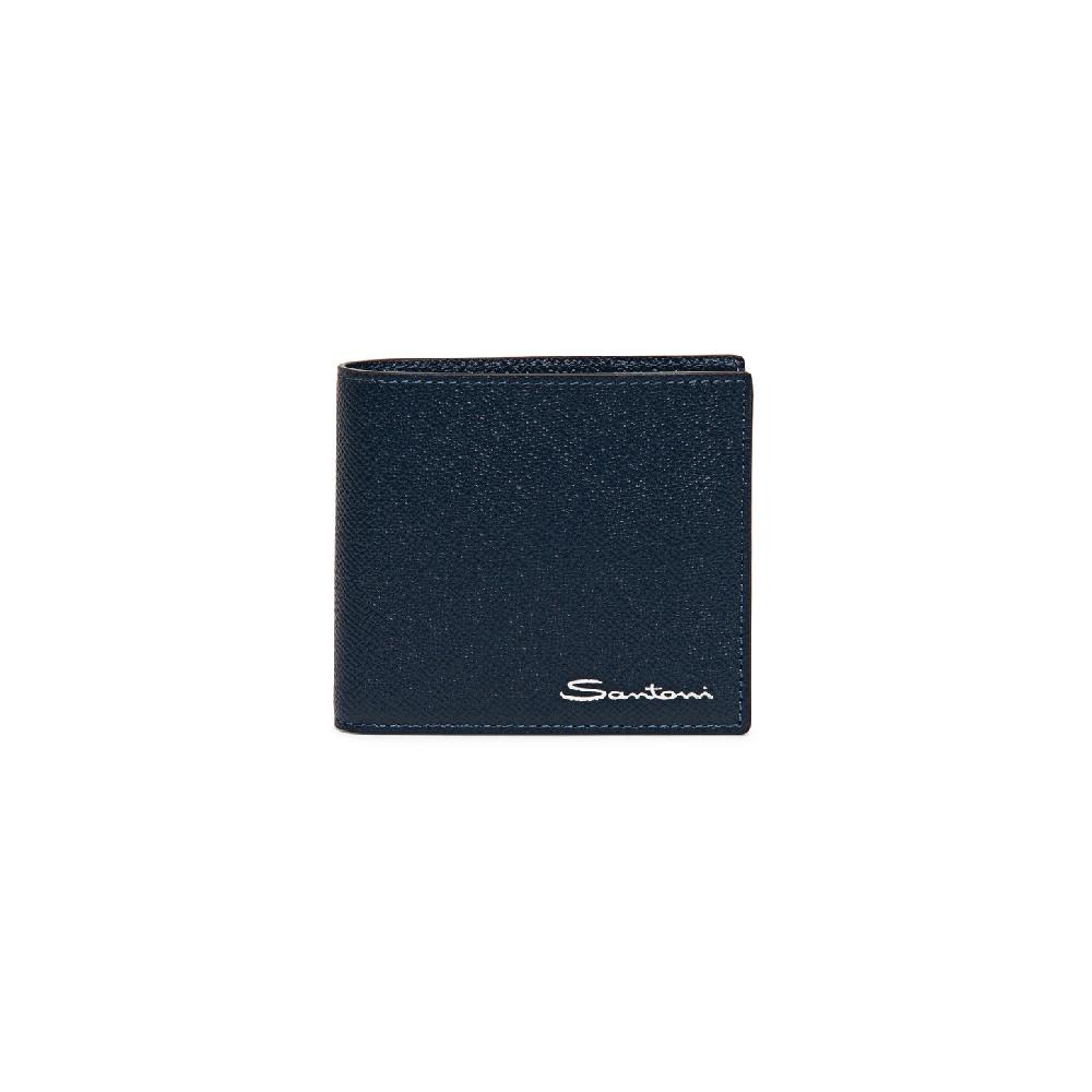 Santoni Portafoglio con porta monete in saffiano blu