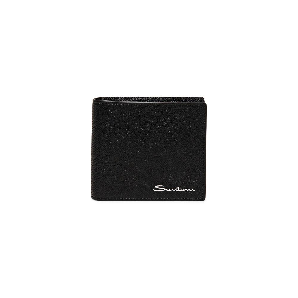 Santoni Portafoglio con porta monete in saffiano nero