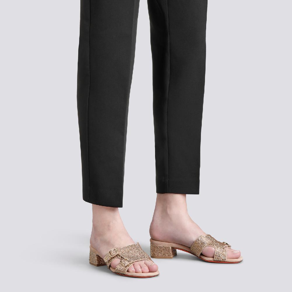 Santoni Sandalo Didi Tacco Basso Da Donna In Suede E Strass Oro