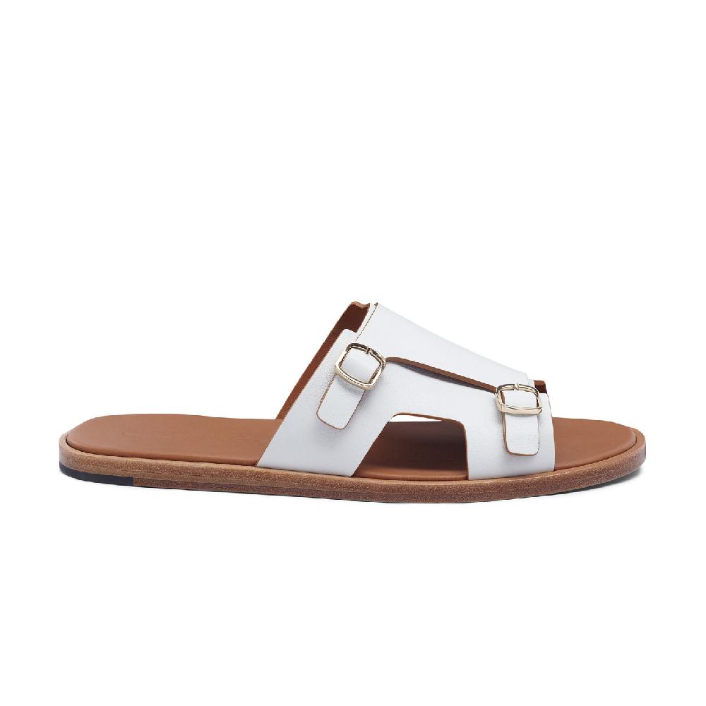 Santoni Sandalo doppia fibbia da uomo in pelle bianca