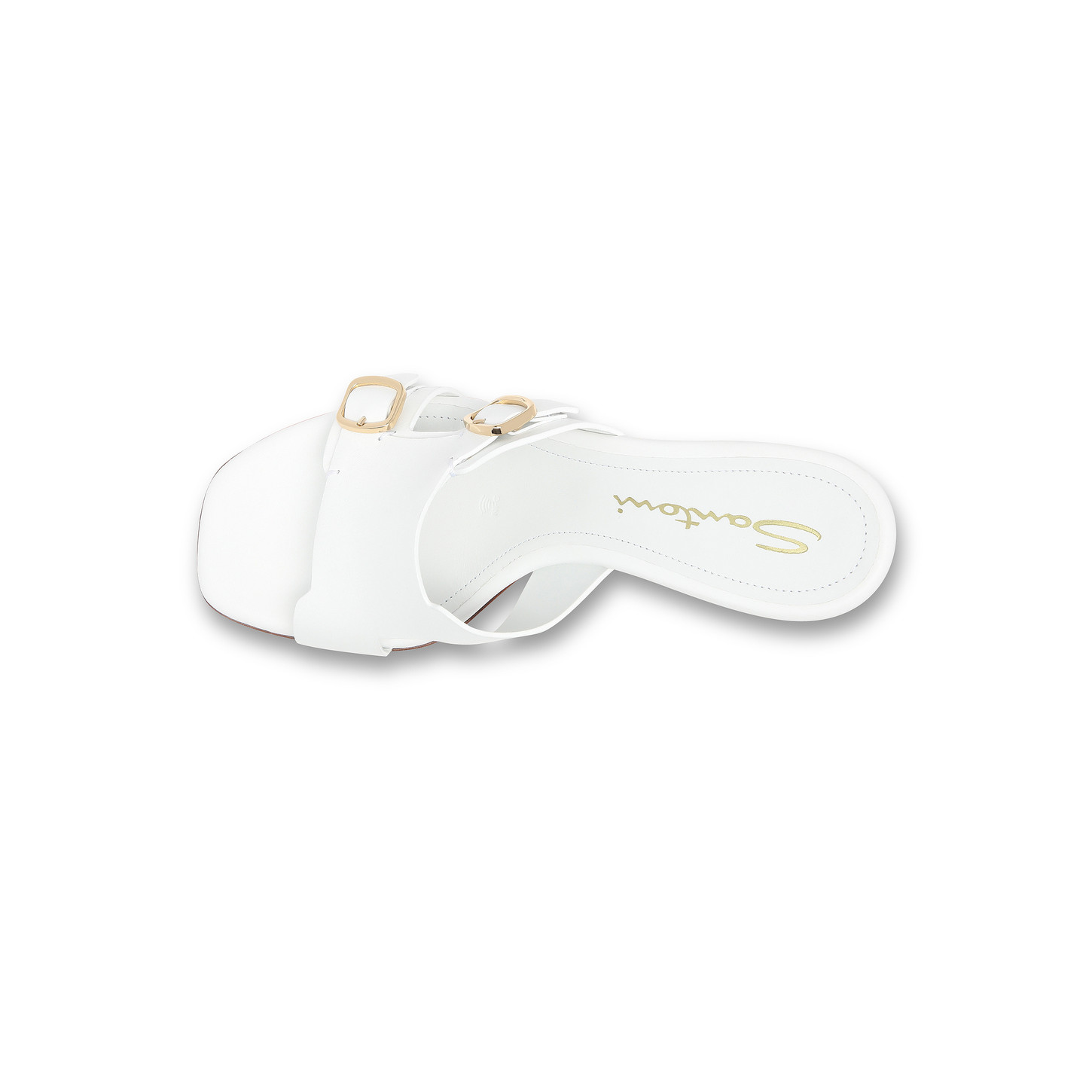 Santoni Sandalo Doppia Fibbia Tacco Medio Da Donna In Pelle Bianca