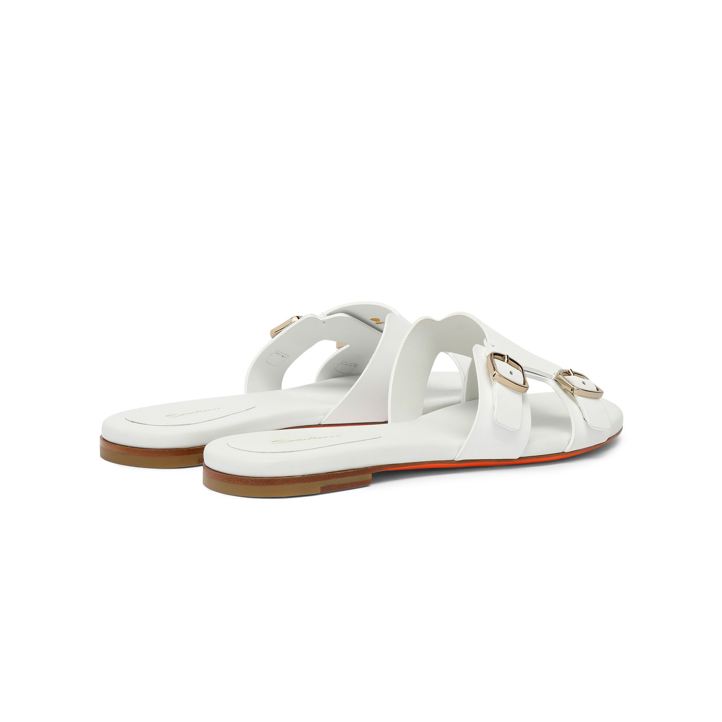 Santoni Sandalo Slide Didi Con Doppia Fibbia Da Donna In Pelle Bianca