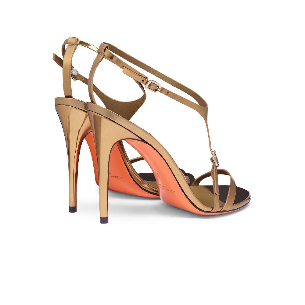 Santoni Sandalo Tacco Alto Da Donna In Materiale Specchiato Oro