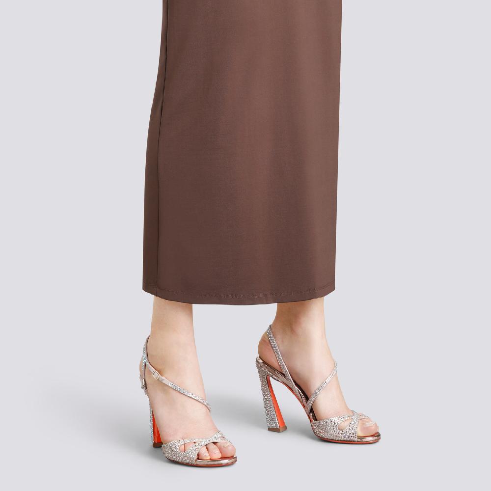 Santoni Sandalo Tacco Alto Da Donna In Suede E Strass Rosa