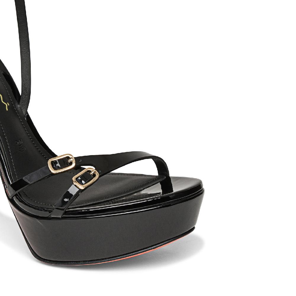 Santoni Sandalo Tacco Alto Da Donna In Vernice Nera