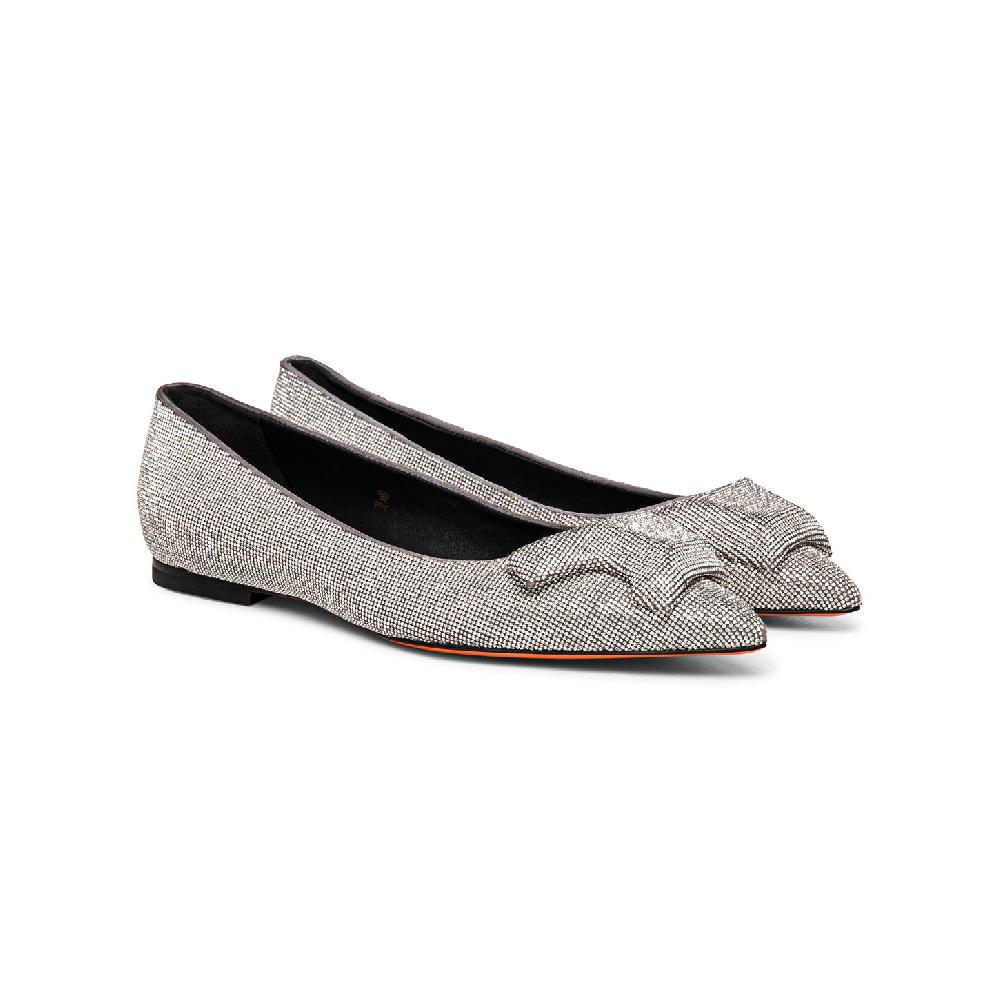 Santoni Ballerina Da Donna In Strass Argento