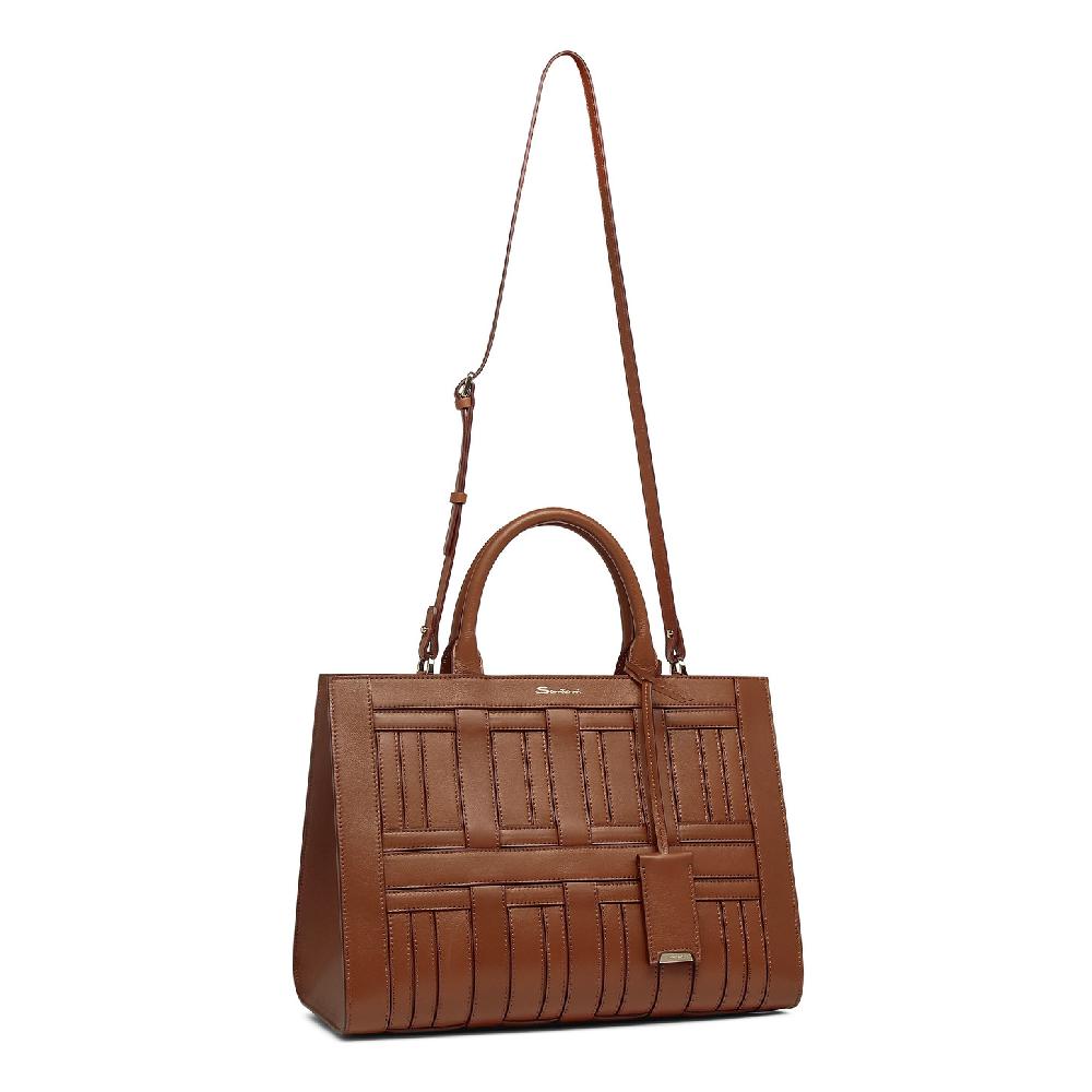 Santoni Borsa Beyond A Mano In Pelle Marrone