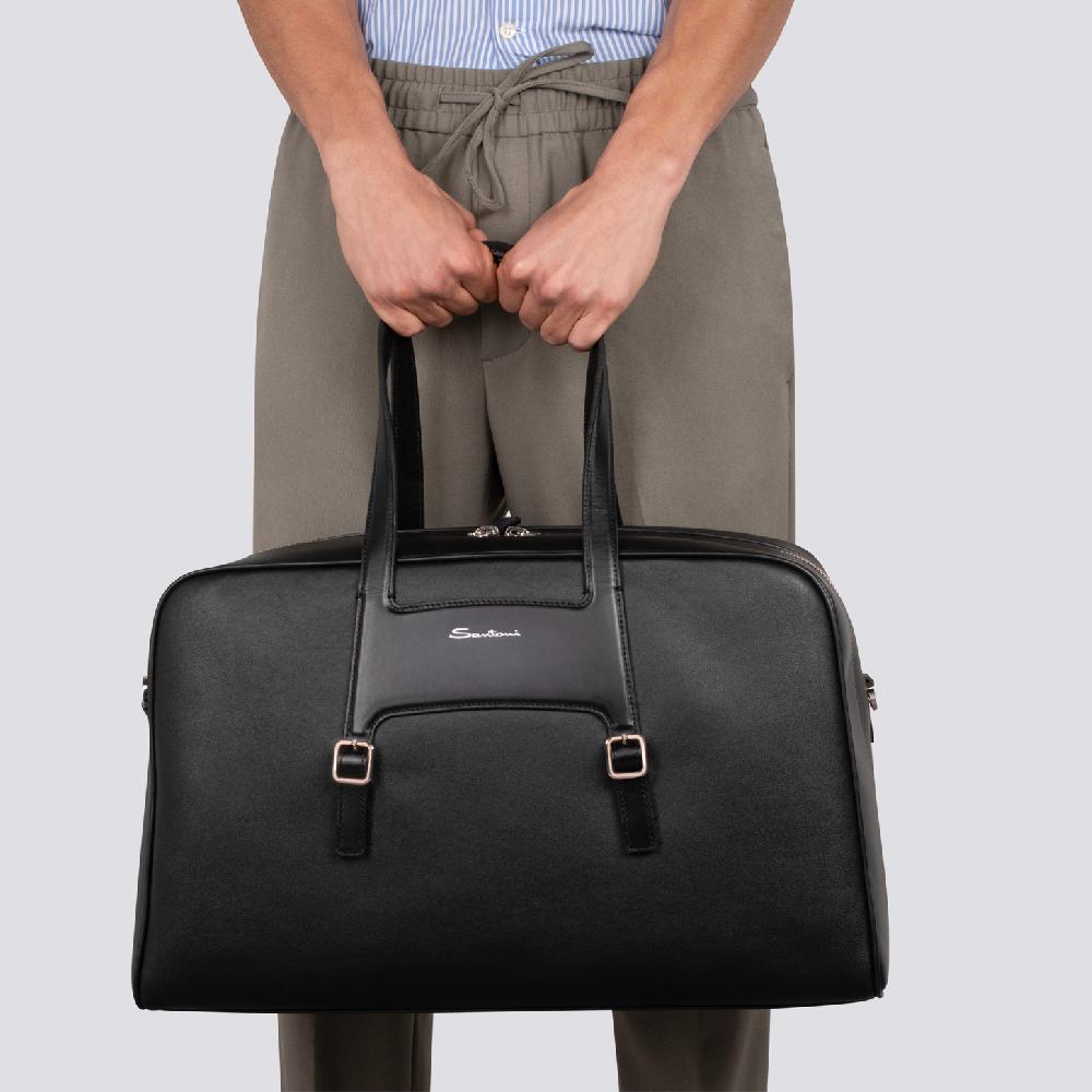 Santoni Borsa Da Viaggio In Pelle Nera