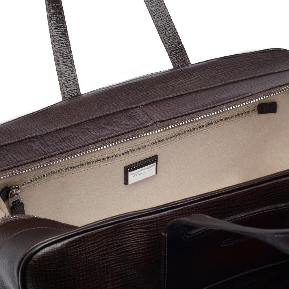 Santoni Borsa Da Viaggio In Pelle Stampata Marrone