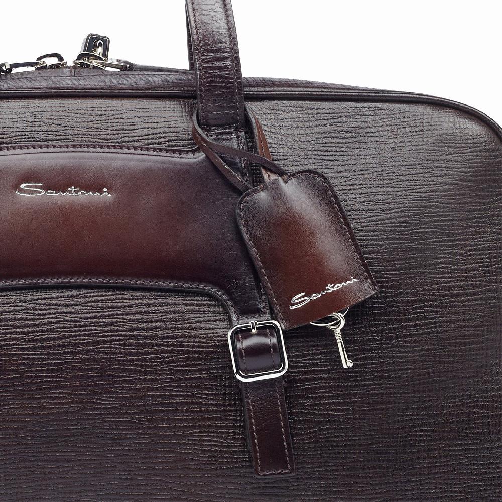 Santoni Borsa Da Viaggio In Pelle Stampata Marrone