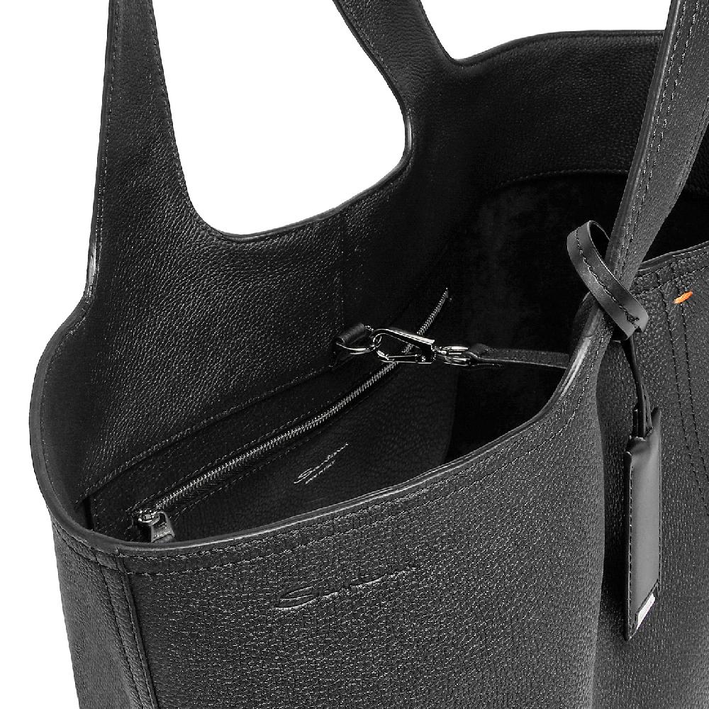 Santoni Borsa In Pelle Bottalata Nera