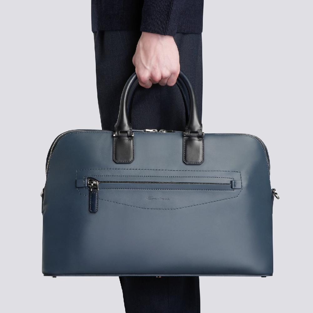 Santoni Borsa Porta Pc In Pelle Blu