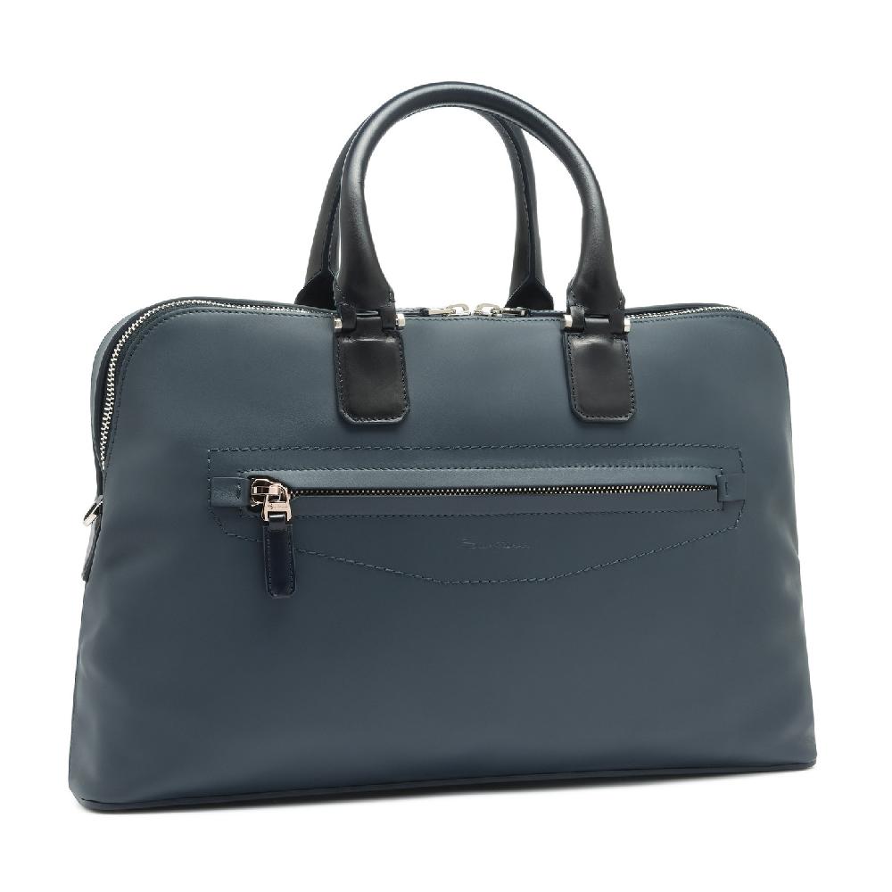 Santoni Borsa Porta Pc In Pelle Blu
