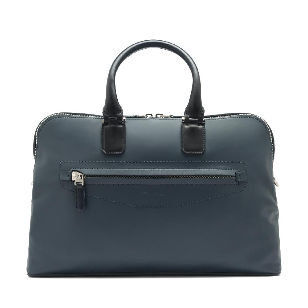Santoni Borsa porta pc in pelle blu