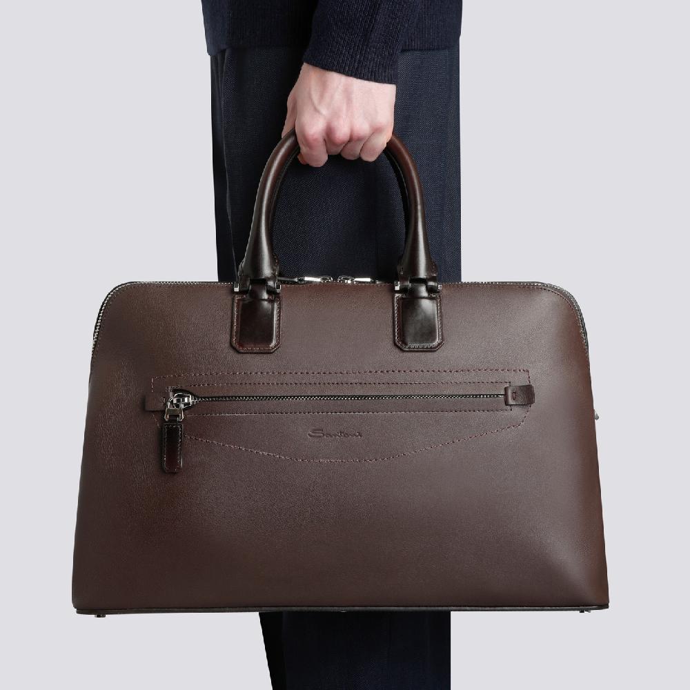 Santoni Borsa Porta Pc In Pelle Marrone