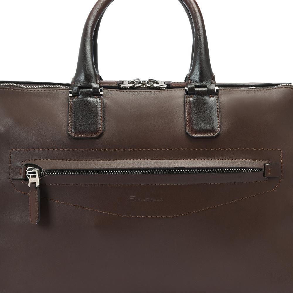 Santoni Borsa Porta Pc In Pelle Marrone