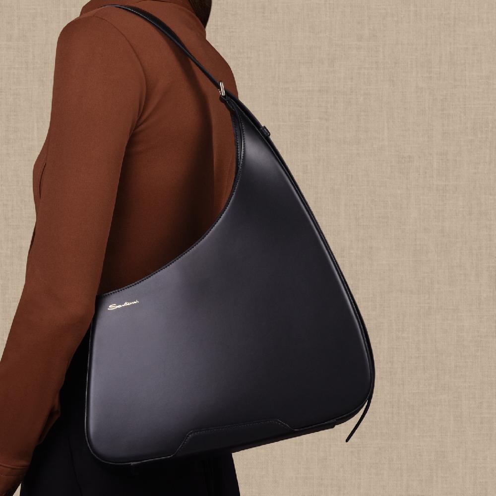 Santoni Borsa ThePluto A Spalla In Pelle Nera