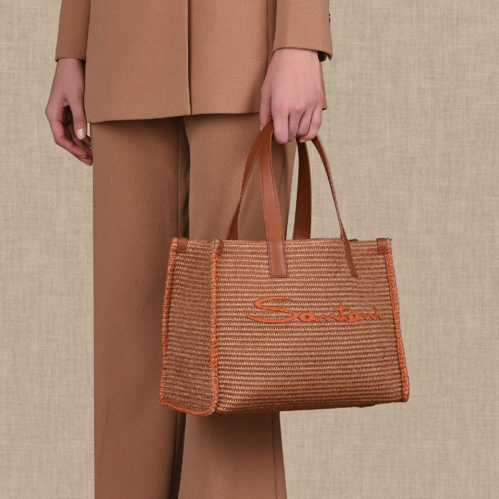 Santoni Borsa Tote In Rafia Marrone