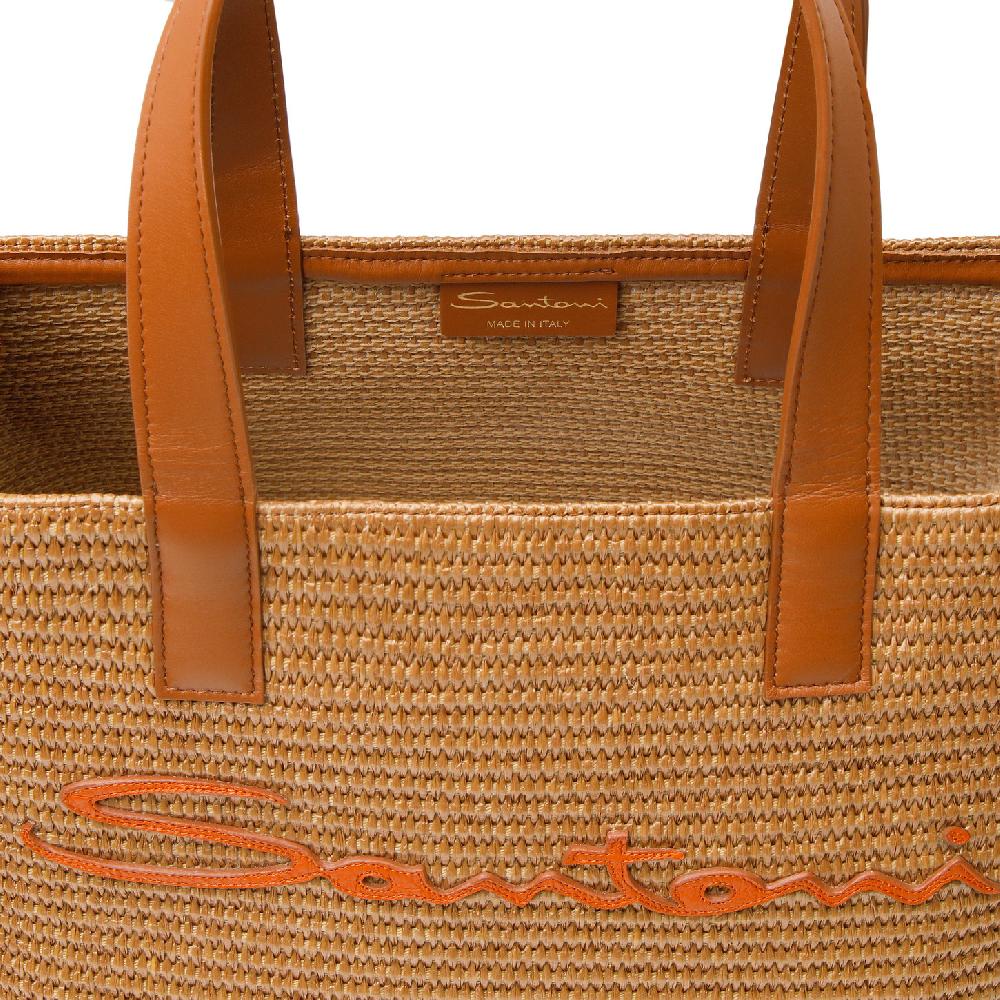 Santoni Borsa Tote In Rafia Marrone
