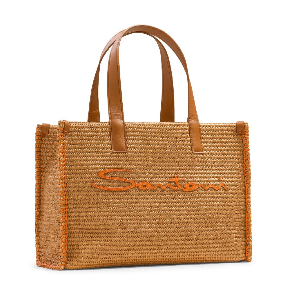 Santoni Borsa Tote In Rafia Marrone