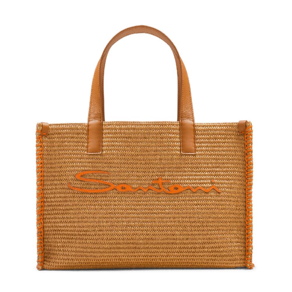Santoni Borsa tote in rafia marrone