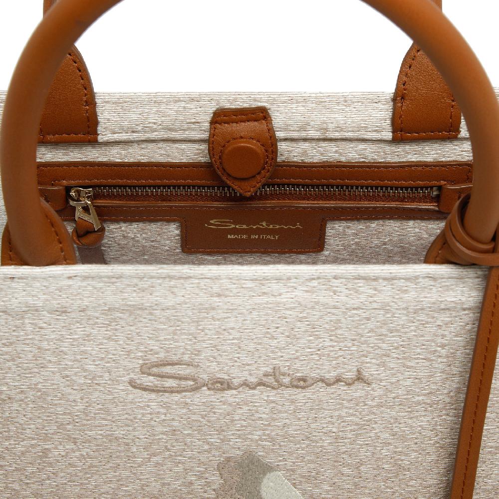 Santoni Borsa Tote Media In Tessuto Beige