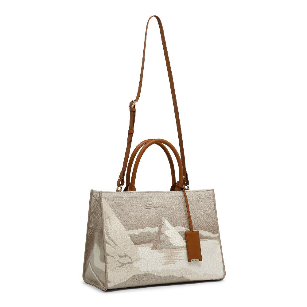 Santoni Borsa Tote Media In Tessuto Beige
