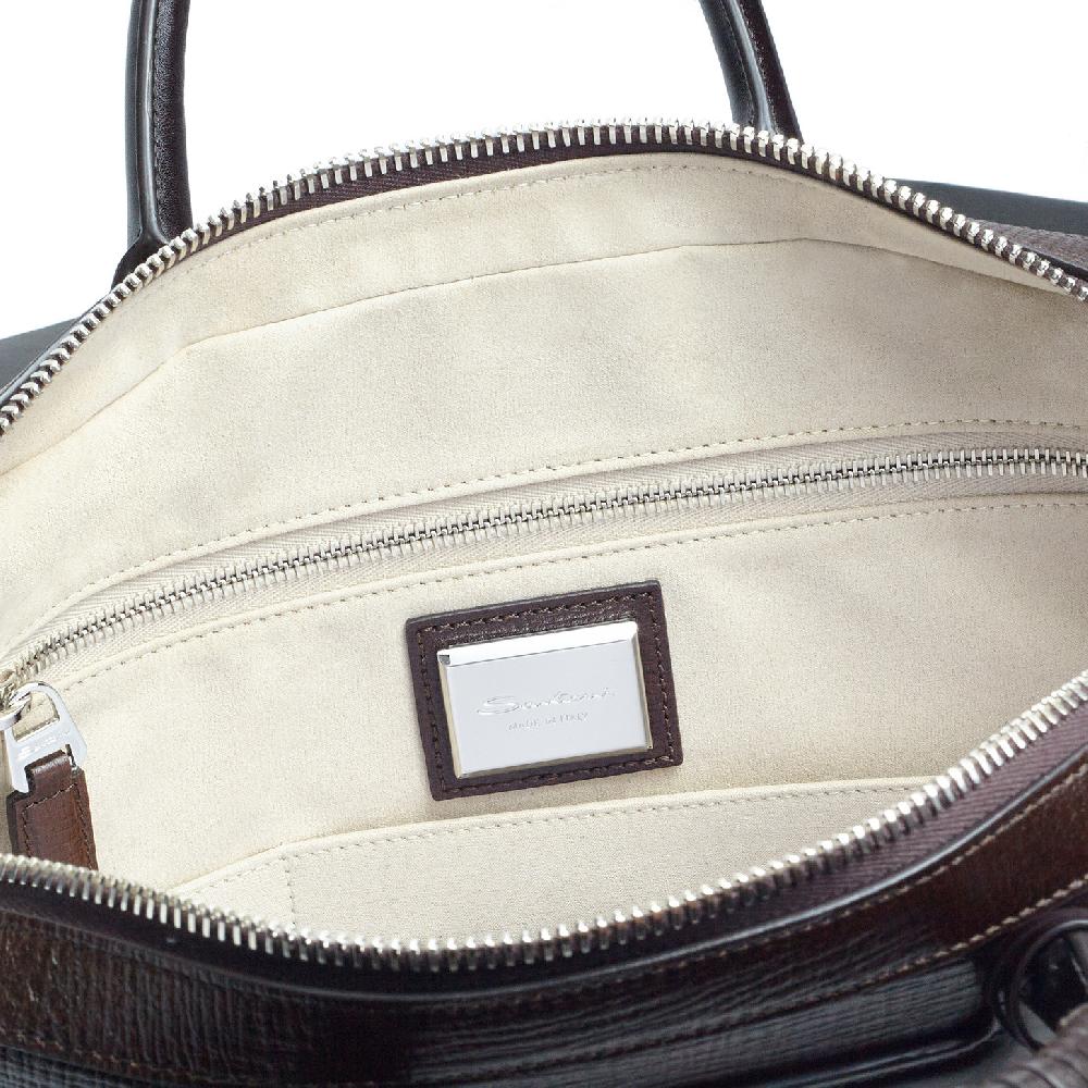 Santoni Briefcase In Pelle Stampata Marrone