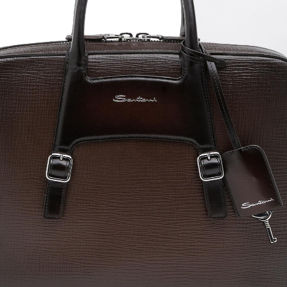 Santoni Briefcase In Pelle Stampata Marrone